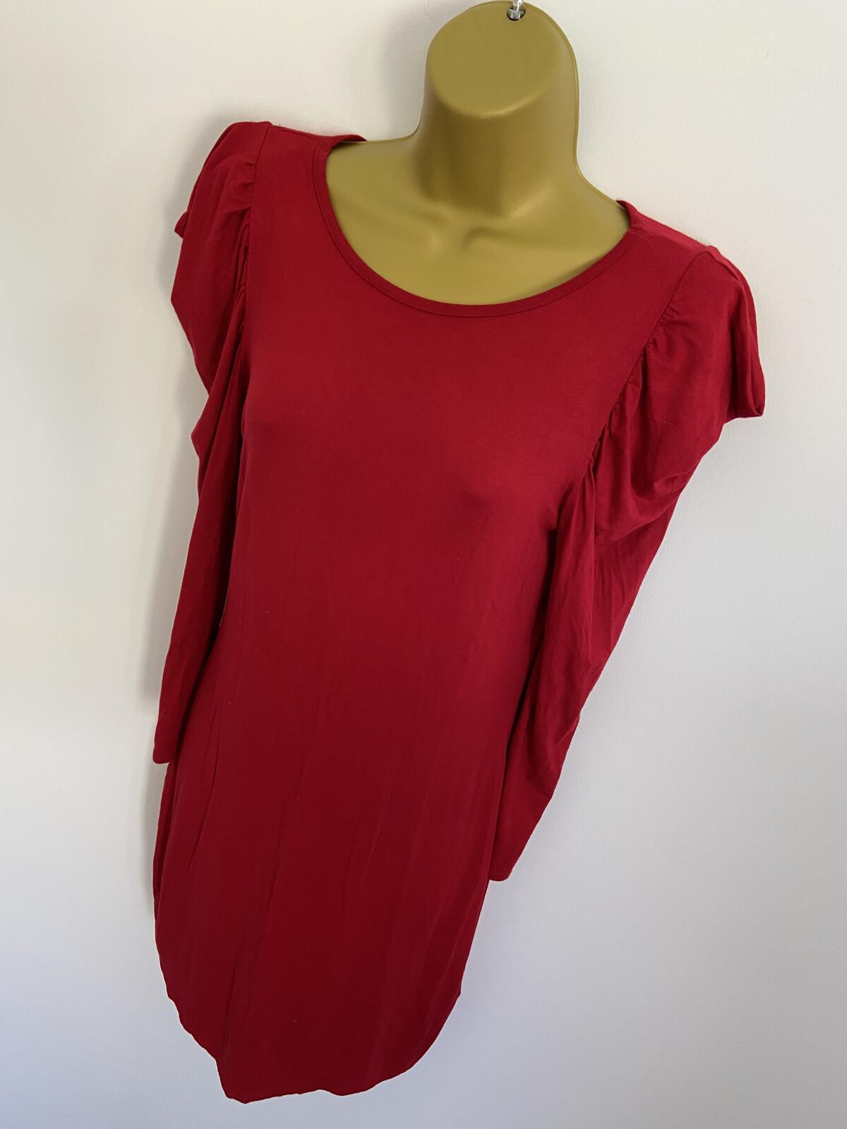 Warehouse Women’s Red Puffy Shoulder Long Sleeve Mini T-Shirt Dress Size 10
