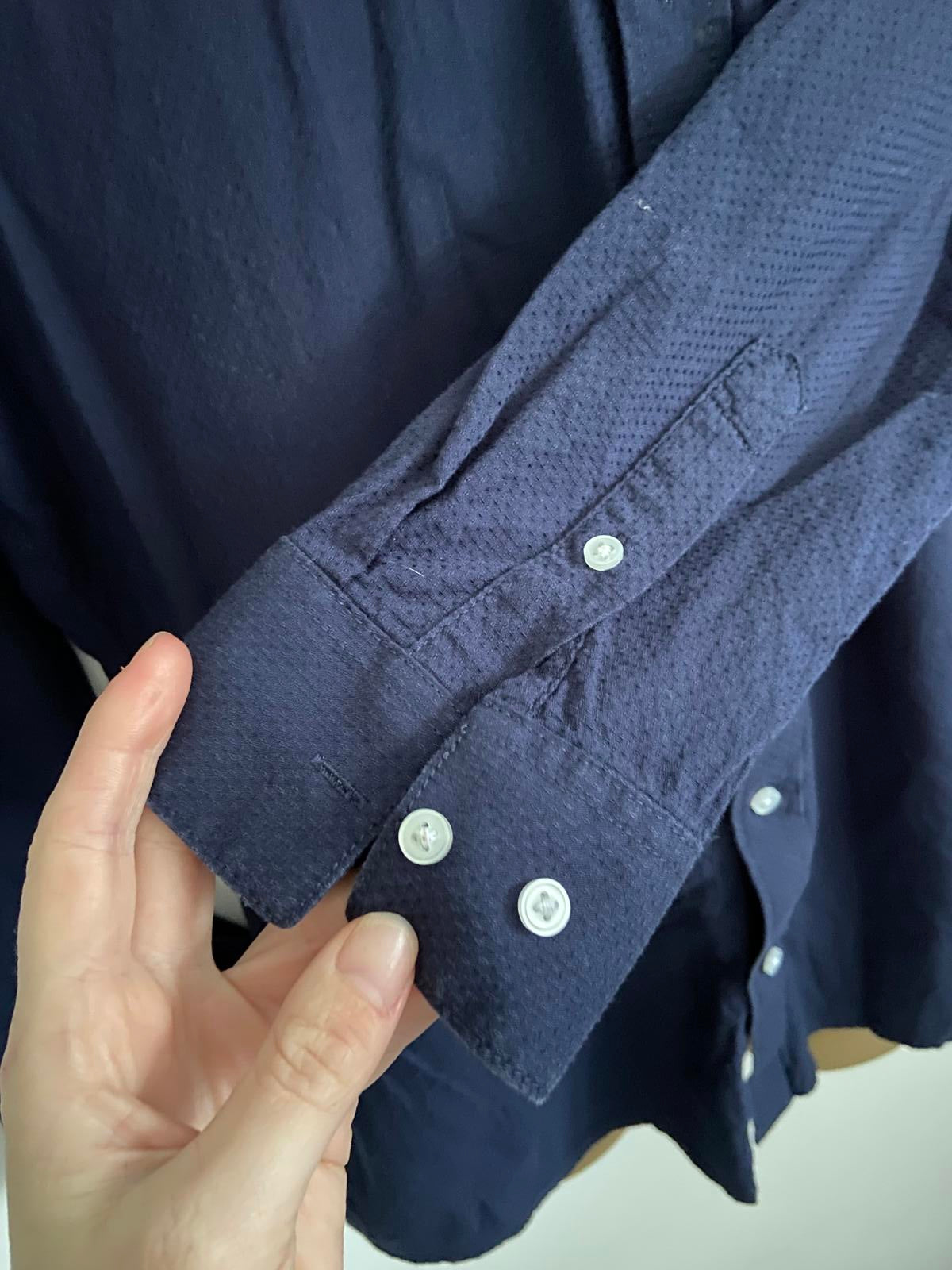 Livergy Men’s Navy Blue Waffle Texture Shirt - 100% Cotton Casual, 15.5"
