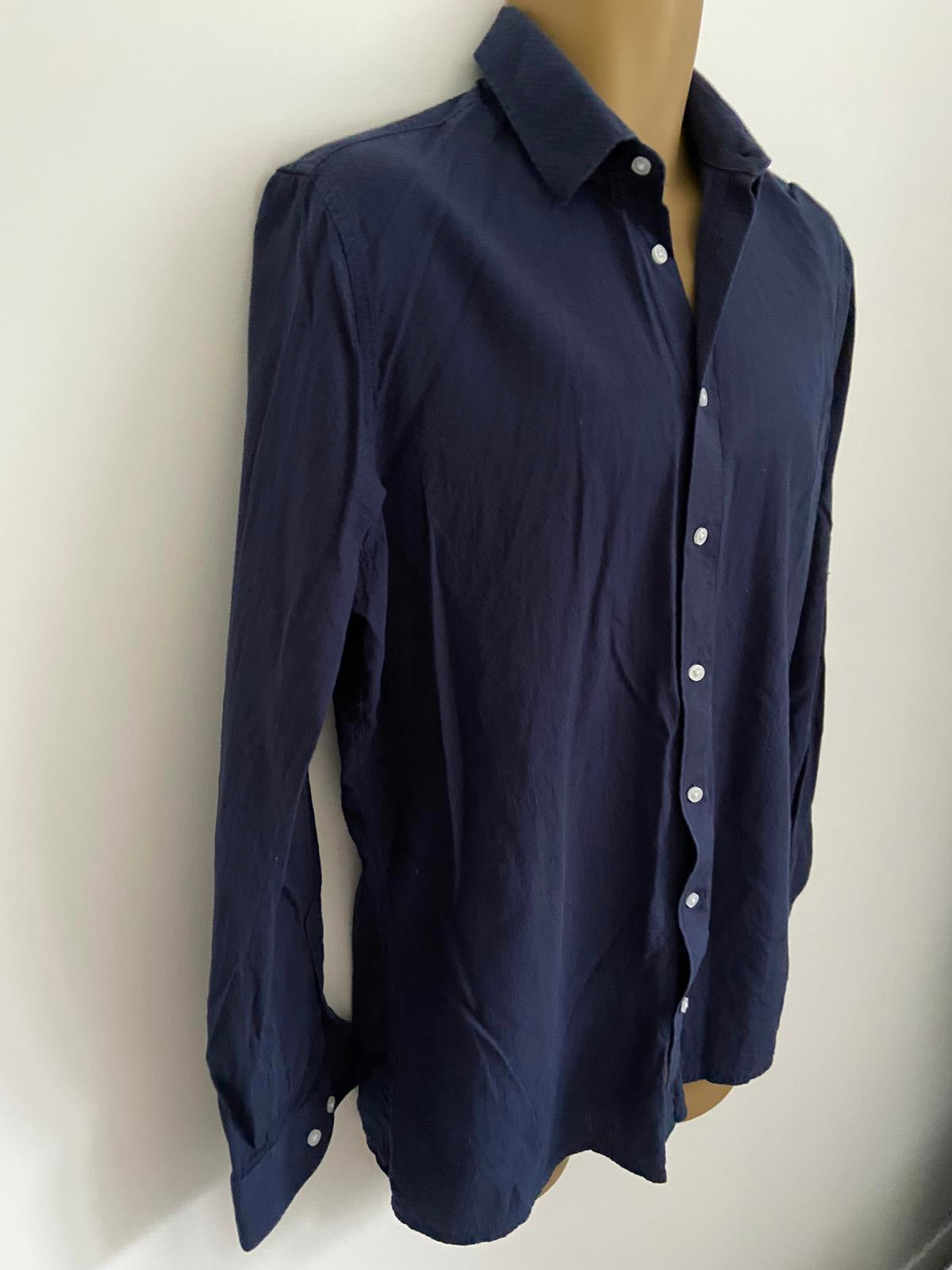 Livergy Men’s Navy Blue Waffle Texture Shirt - 100% Cotton Casual, 15.5"