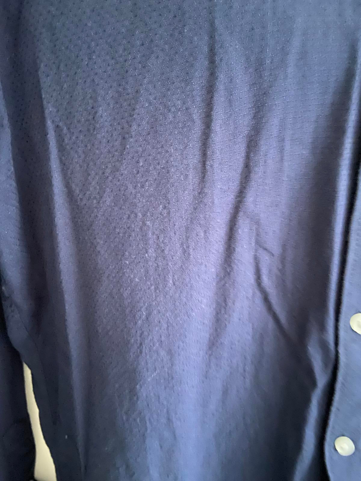 Livergy Men’s Navy Blue Waffle Texture Shirt - 100% Cotton Casual, 15.5"