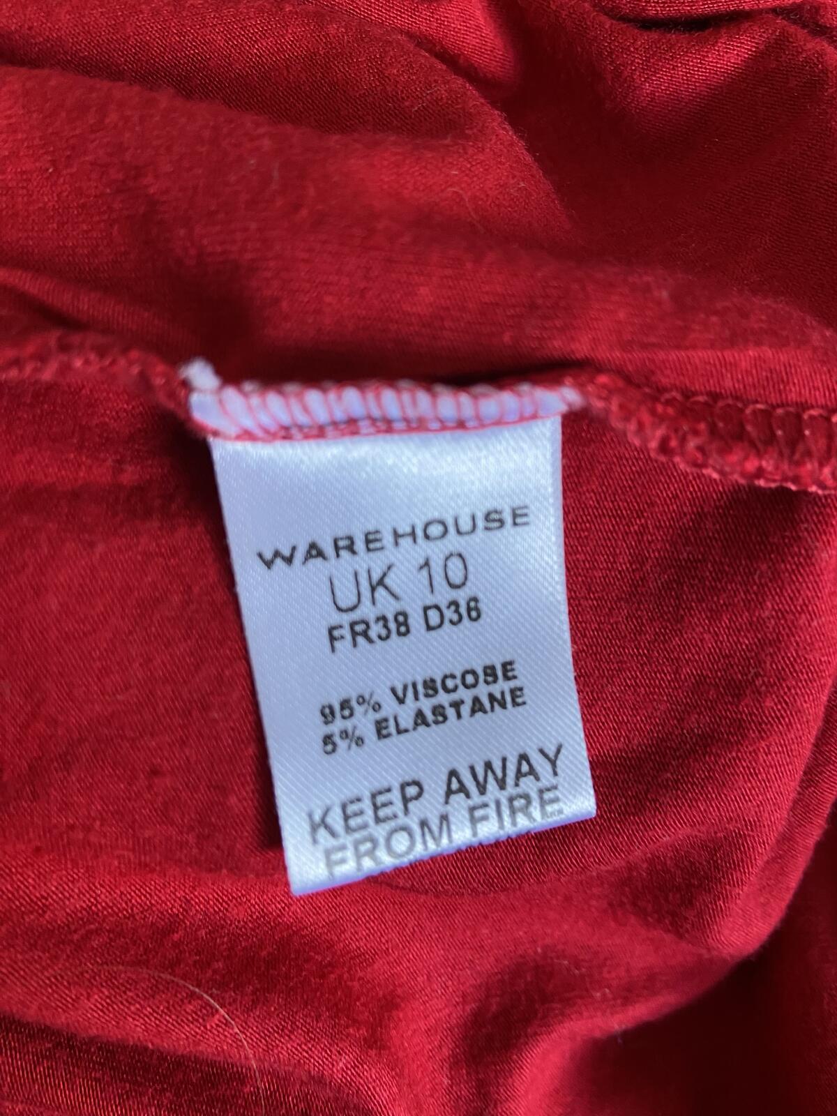 Warehouse Women’s Red Puffy Shoulder Long Sleeve Mini T-Shirt Dress Size 10