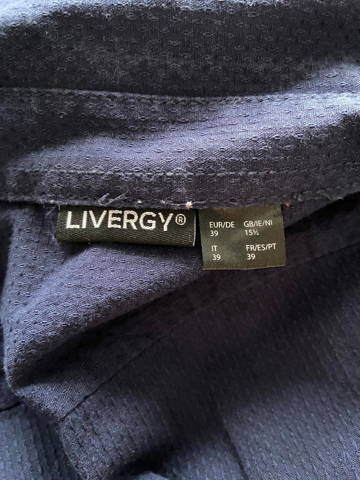 Livergy Men’s Navy Blue Waffle Texture Shirt - 100% Cotton Casual, 15.5"