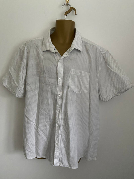 Peacocks Men’s White Short Sleeve Shirt - Blue Contrast Stitch Cotton, Size 2XL