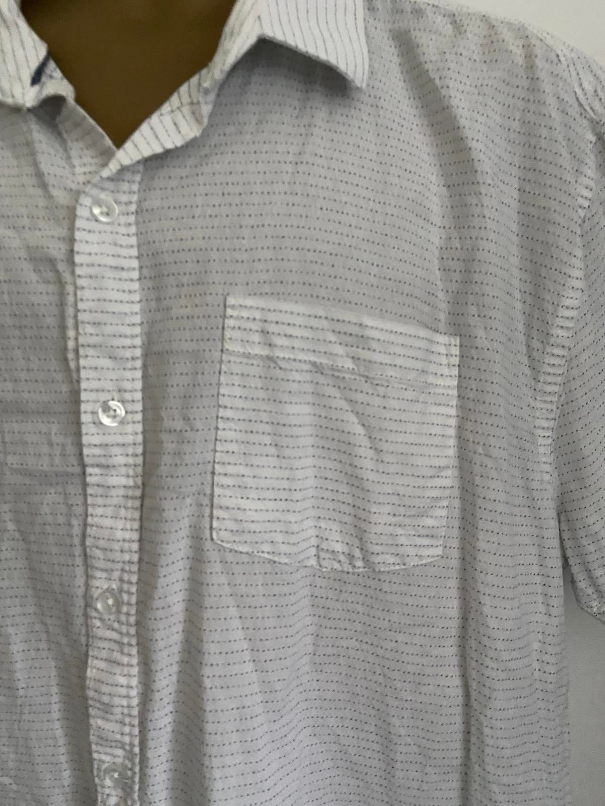 Peacocks Men’s White Short Sleeve Shirt - Blue Contrast Stitch Cotton, Size 2XL