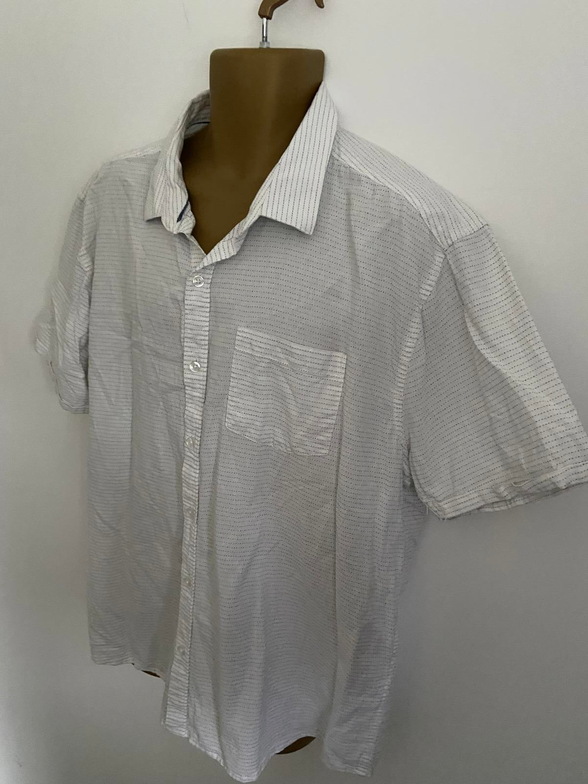 Peacocks Men’s White Short Sleeve Shirt - Blue Contrast Stitch Cotton, Size 2XL