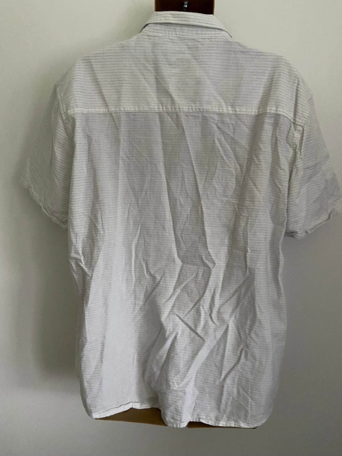 Peacocks Men’s White Short Sleeve Shirt - Blue Contrast Stitch Cotton, Size 2XL