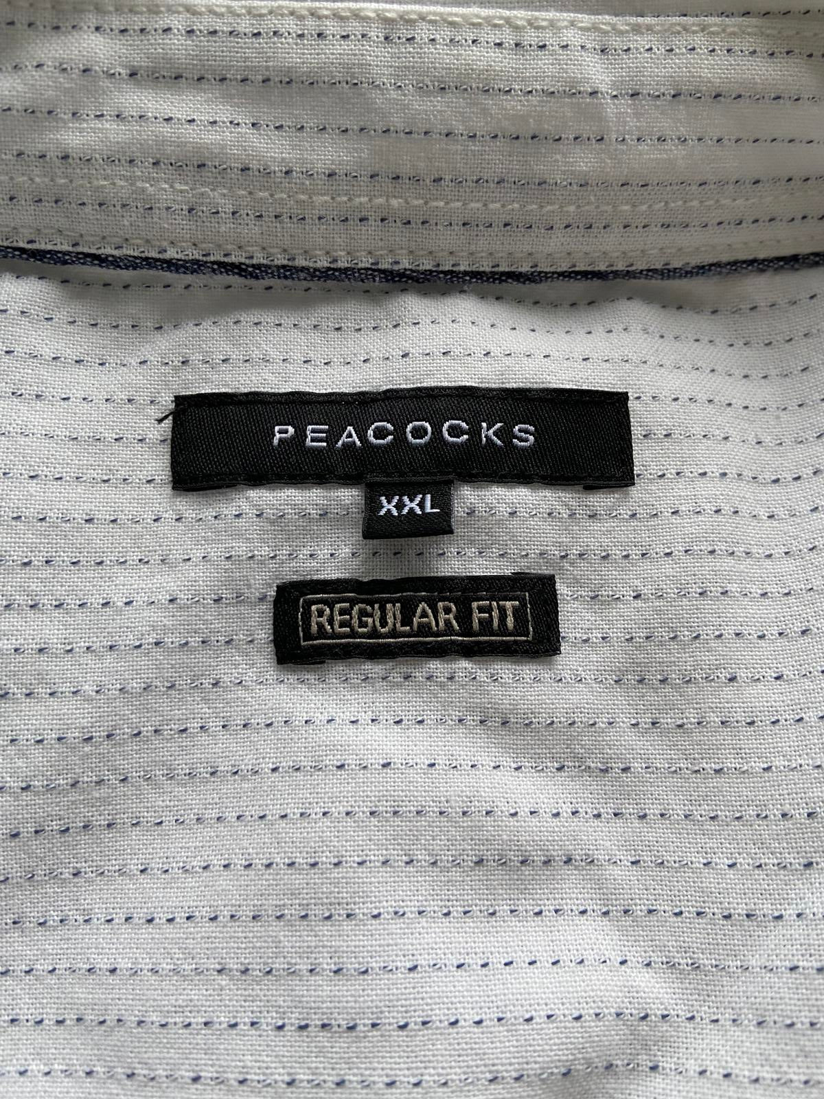 Peacocks Men’s White Short Sleeve Shirt - Blue Contrast Stitch Cotton, Size 2XL