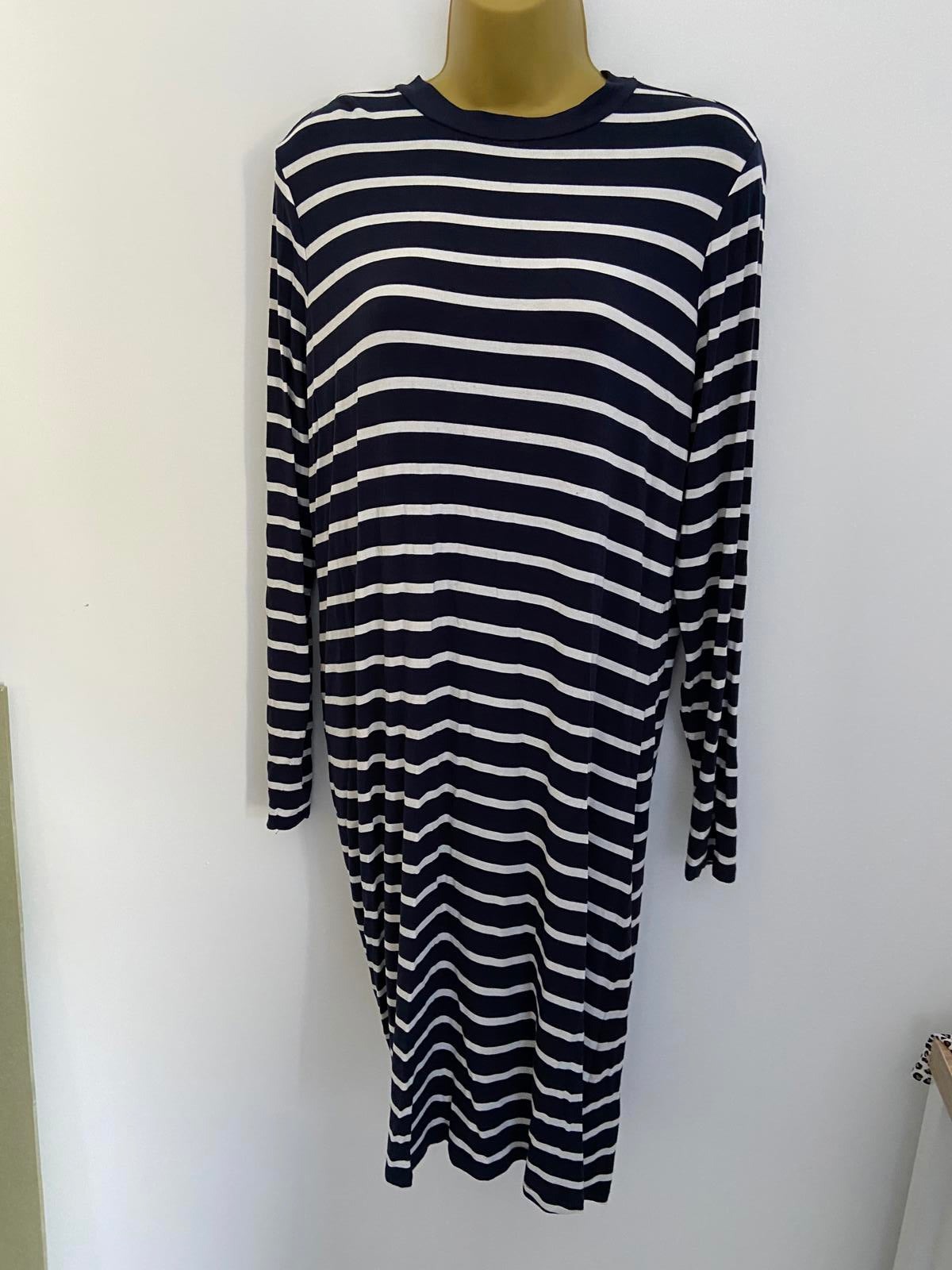 M&S Collection Nautical Stripe T-Shirt Dress - Blue & White, Size 14