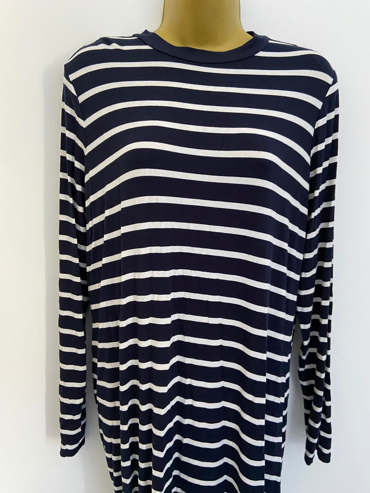 M&S Collection Nautical Stripe T-Shirt Dress - Blue & White, Size 14