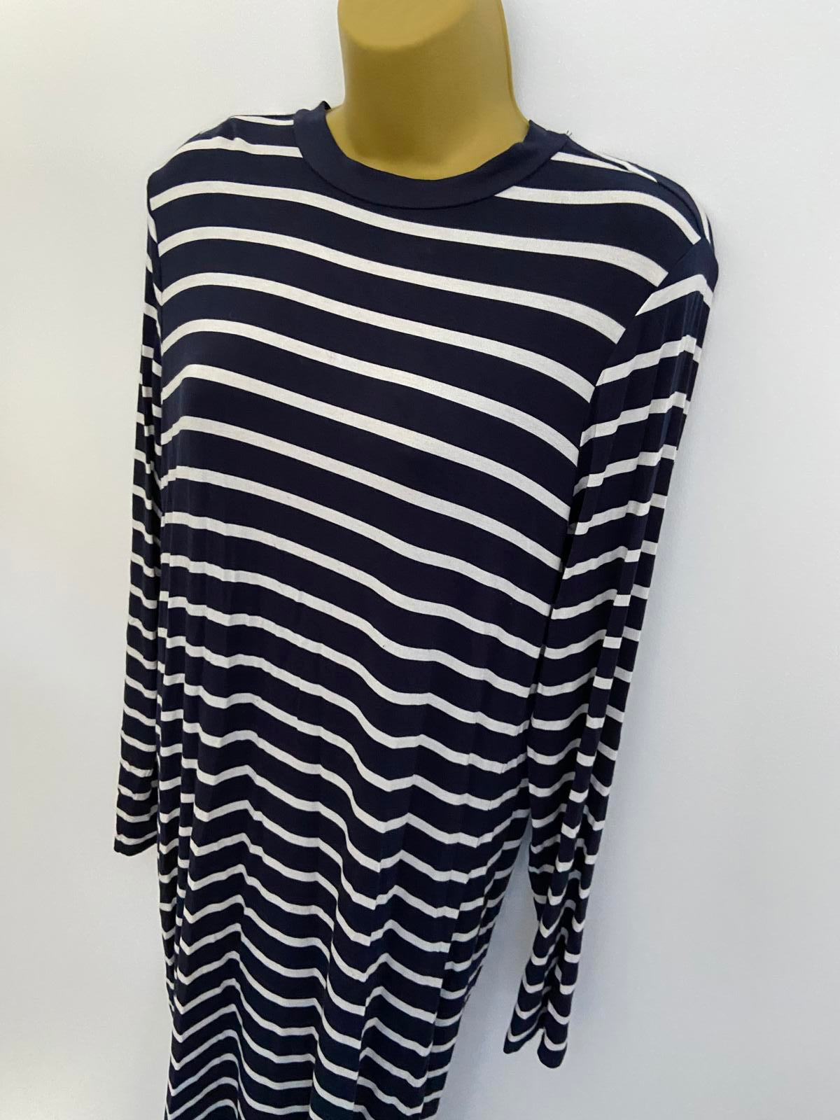 M&S Collection Nautical Stripe T-Shirt Dress - Blue & White, Size 14