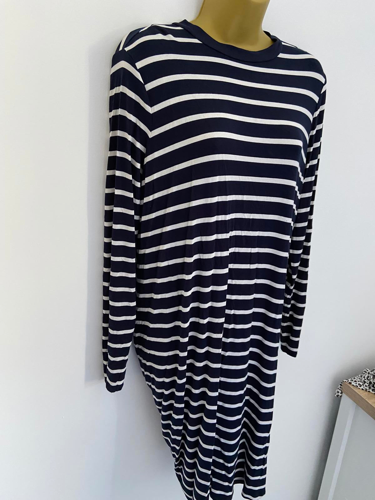 M&S Collection Nautical Stripe T-Shirt Dress - Blue & White, Size 14