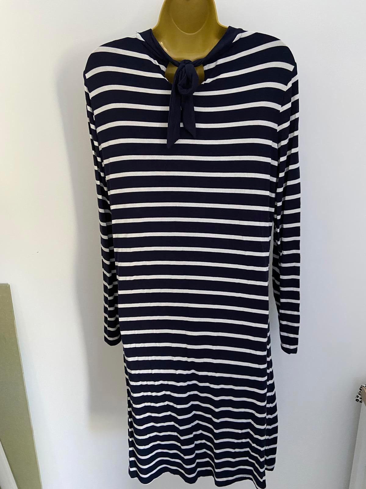 M&S Collection Nautical Stripe T-Shirt Dress - Blue & White, Size 14