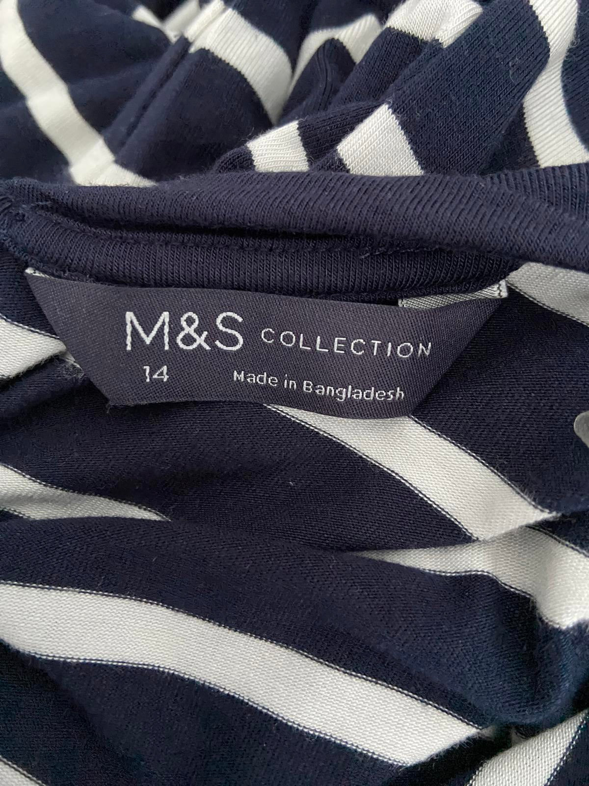 M&S Collection Nautical Stripe T-Shirt Dress - Blue & White, Size 14