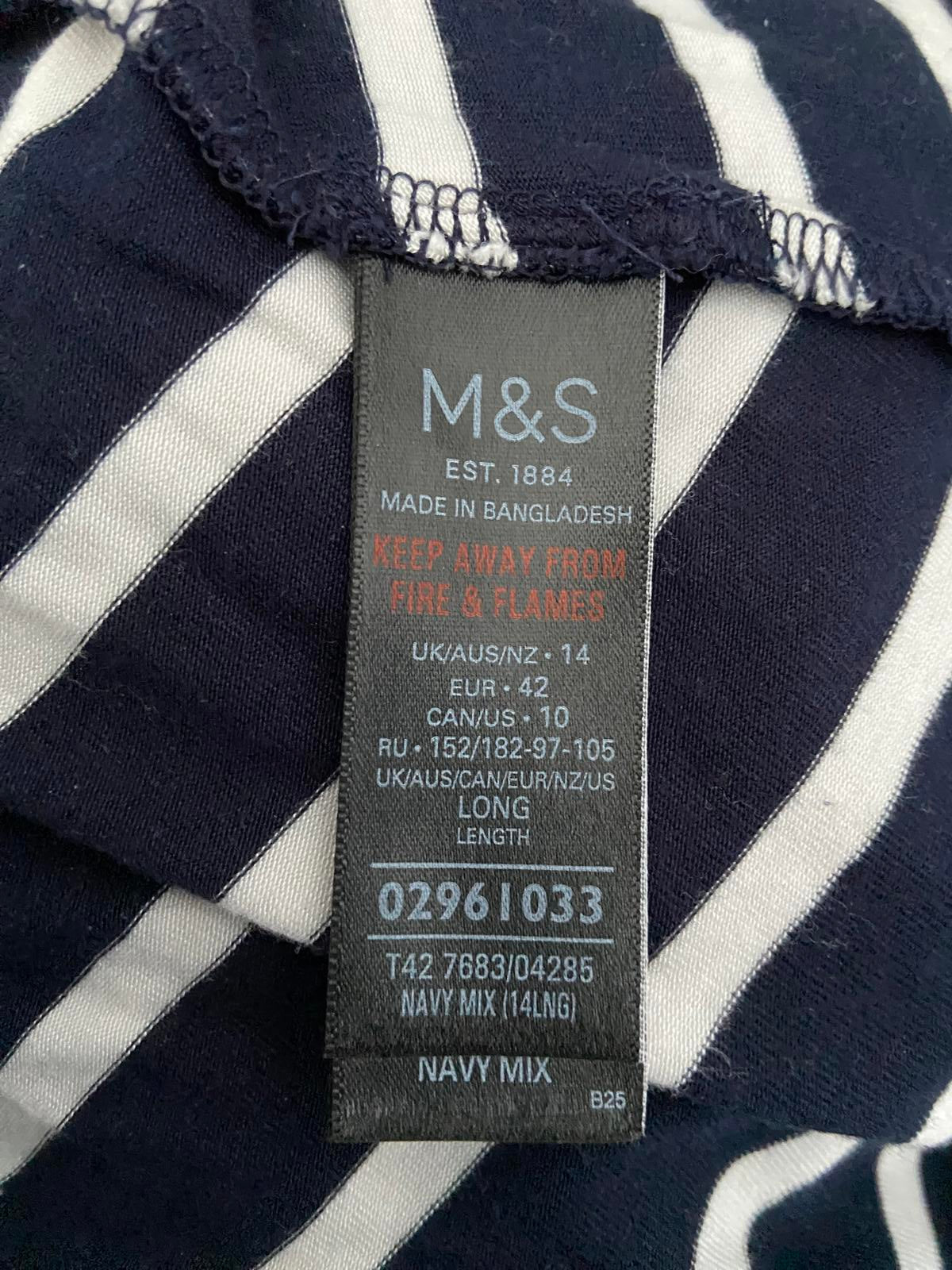 M&S Collection Nautical Stripe T-Shirt Dress - Blue & White, Size 14