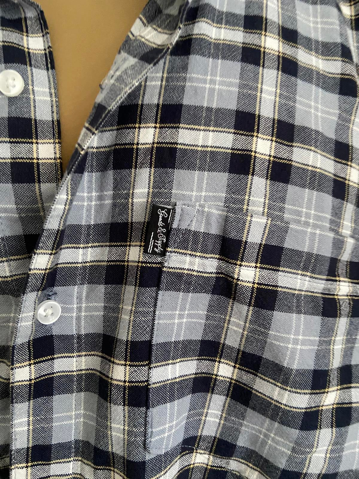 Peacocks Men’s Grey & Navy Plaid Check Long Sleeve Cotton Shirt, Size 2XL