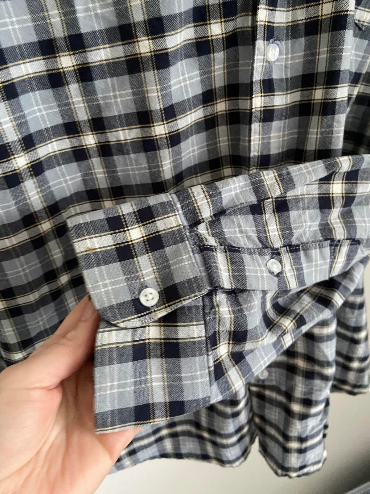 Peacocks Men’s Grey & Navy Plaid Check Long Sleeve Cotton Shirt, Size 2XL
