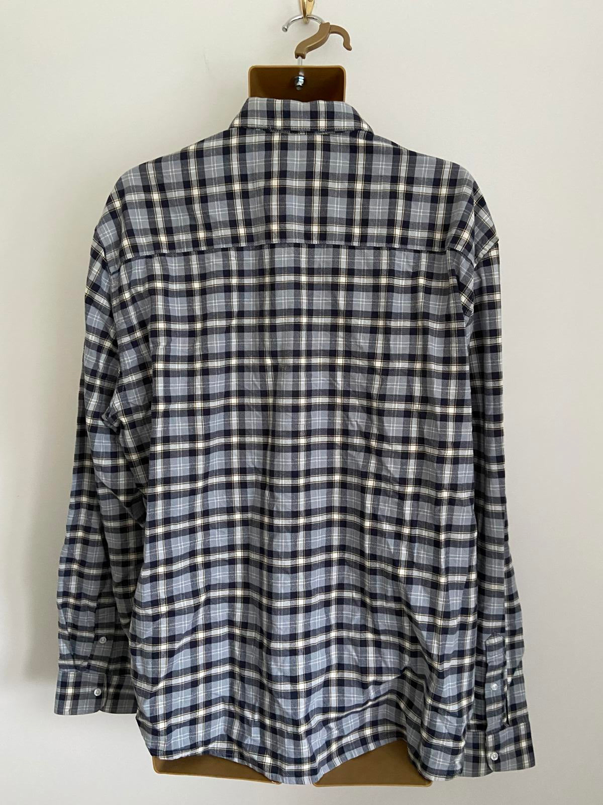 Peacocks Men’s Grey & Navy Plaid Check Long Sleeve Cotton Shirt, Size 2XL