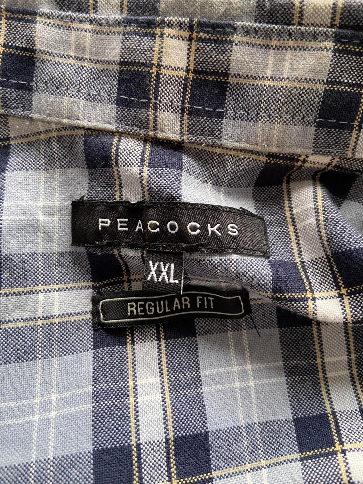 Peacocks Men’s Grey & Navy Plaid Check Long Sleeve Cotton Shirt, Size 2XL