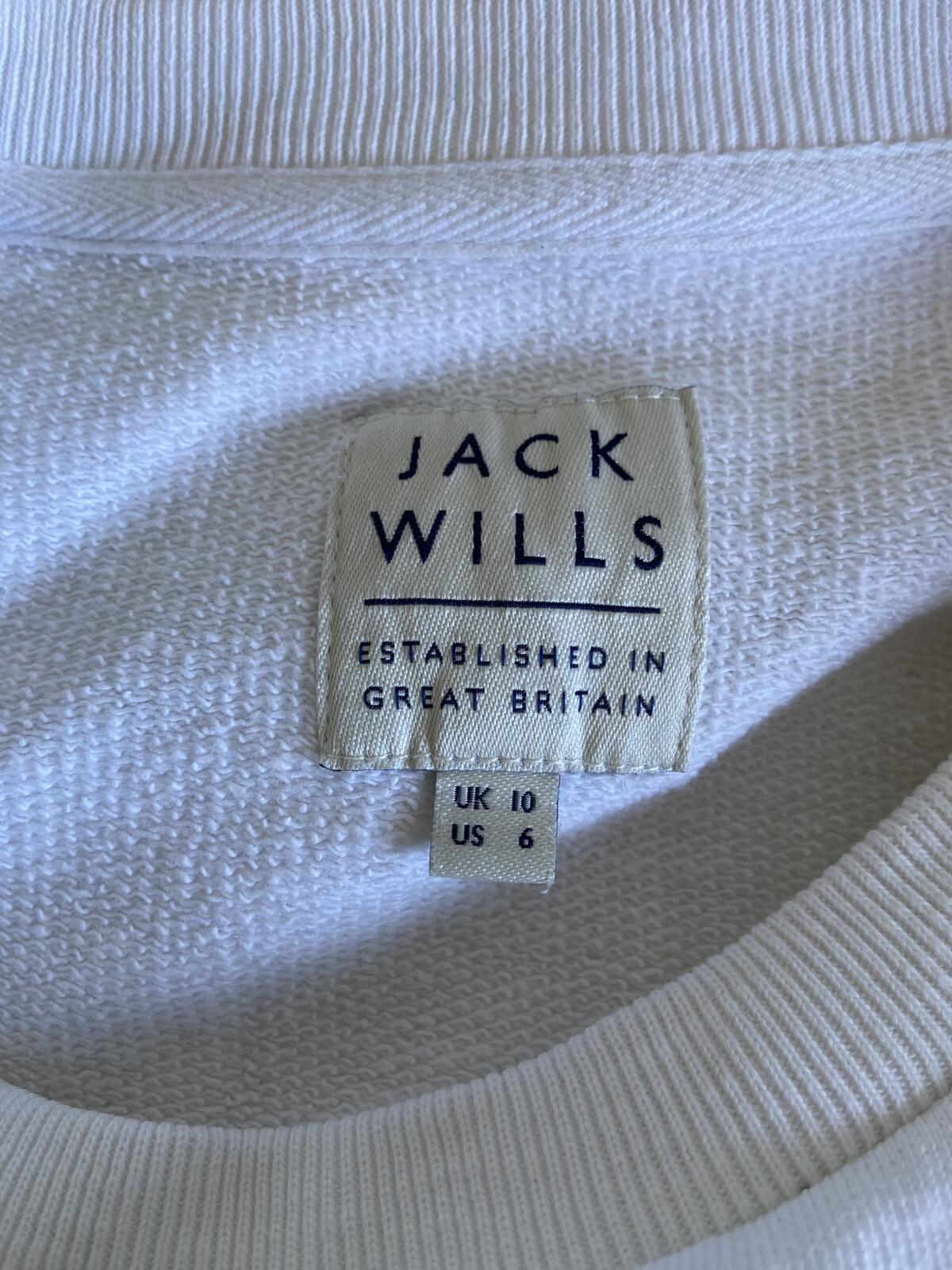 Jack Wills Women’s White Long Sleeve Jumper Blue Floral Embroidery Size 10