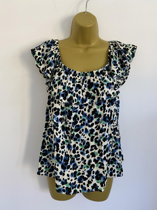 Papaya Women’s Cream Leopard Print Off-The-Shoulder Viscose Blouse Size 14