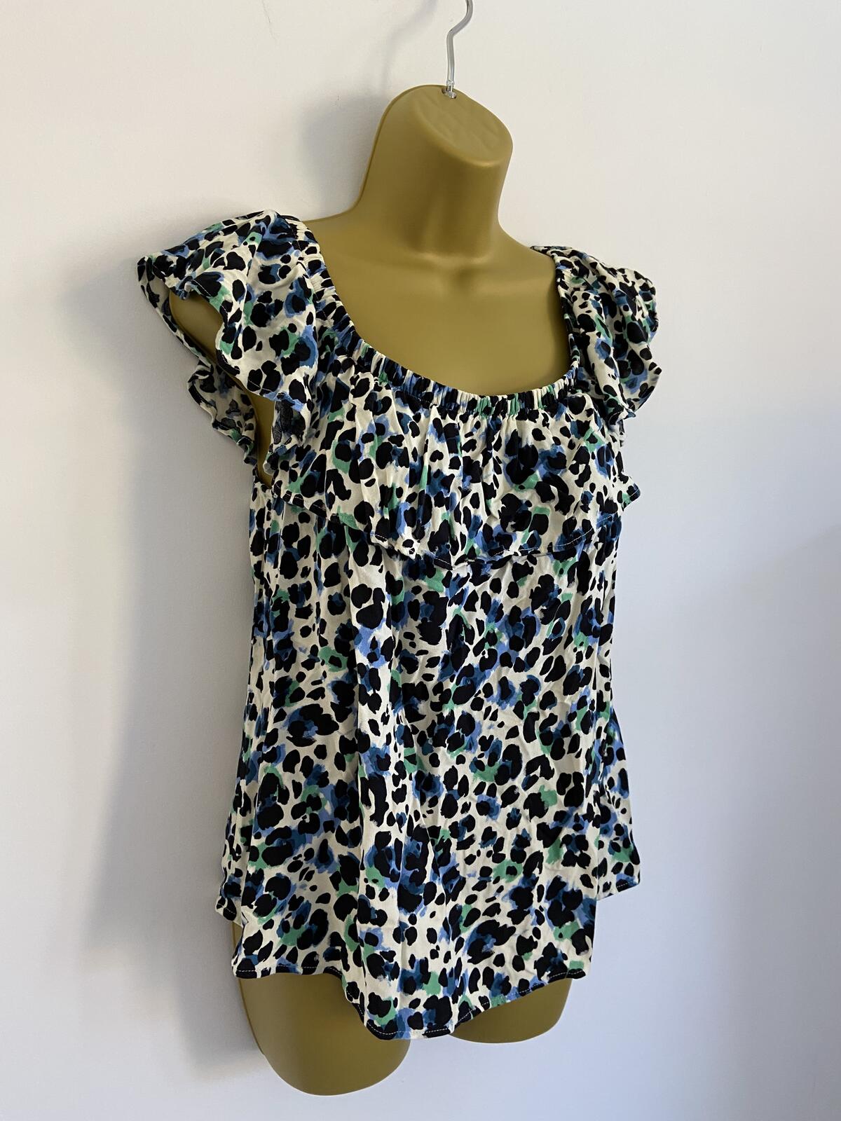 Papaya Women’s Cream Leopard Print Off-The-Shoulder Viscose Blouse Size 14