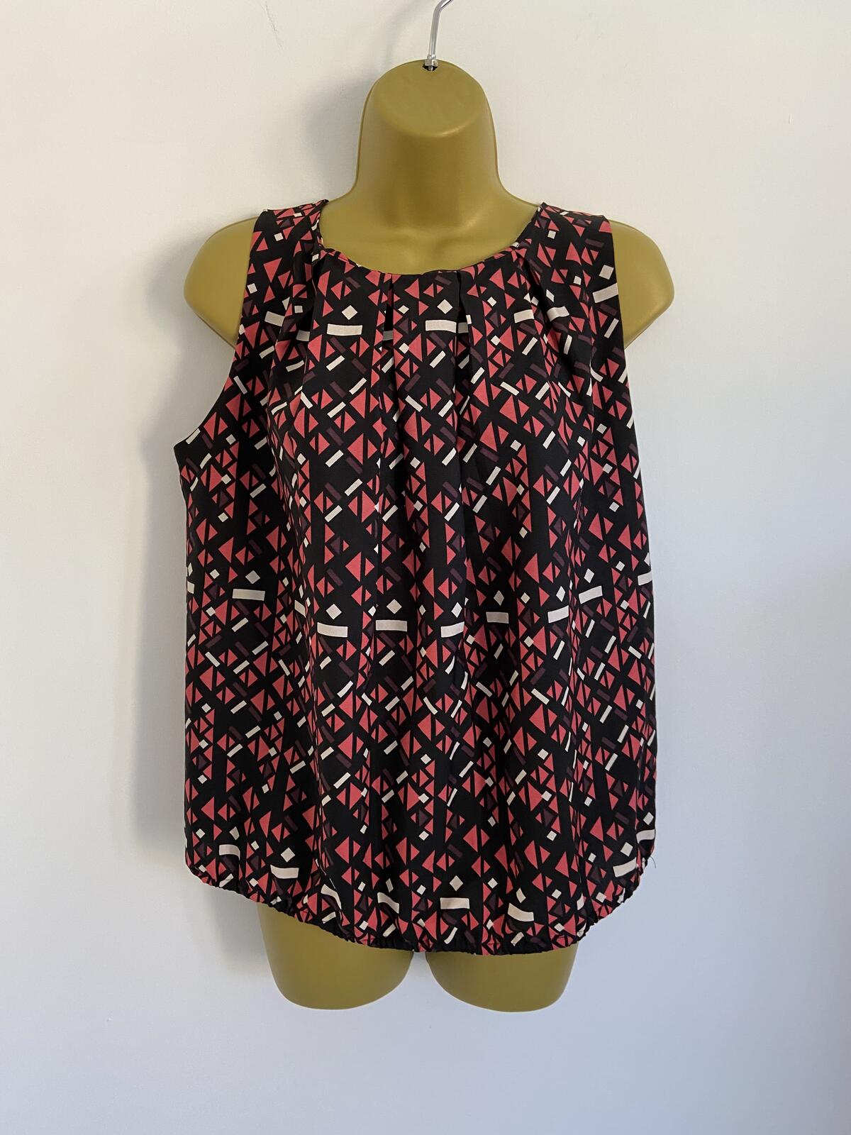 M&Co Petite Women’s Black & Pink Geometric Sleeveless Zip Back Top Size 14
