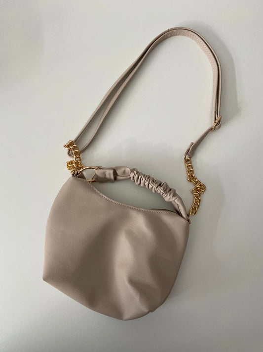Primark Beige Mini Handbag - Gold Chain Strap, 16x22cm
