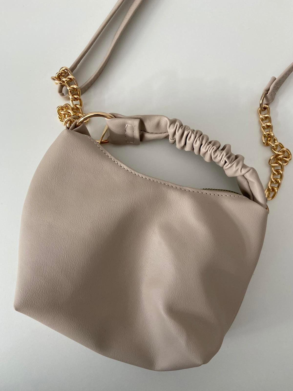 Primark Beige Mini Handbag - Gold Chain Strap, 16x22cm