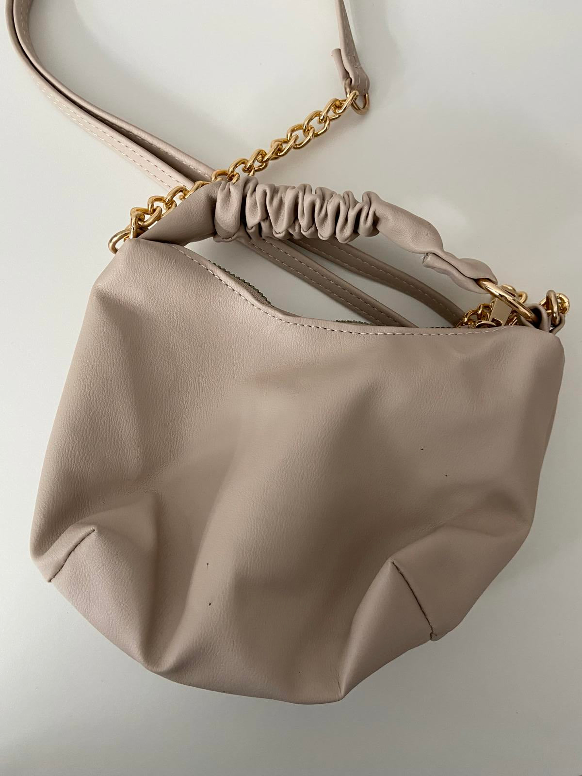 Primark Beige Mini Handbag - Gold Chain Strap, 16x22cm