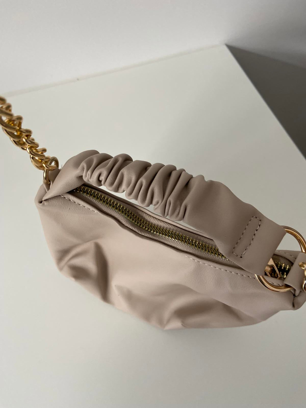 Primark Beige Mini Handbag - Gold Chain Strap, 16x22cm