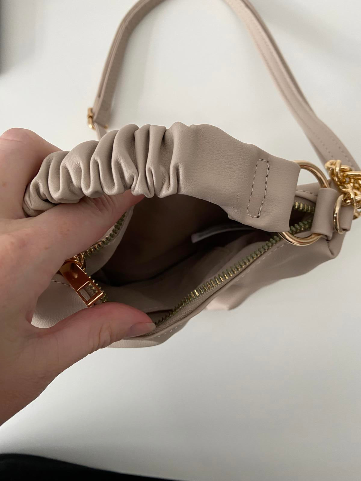 Primark Beige Mini Handbag - Gold Chain Strap, 16x22cm
