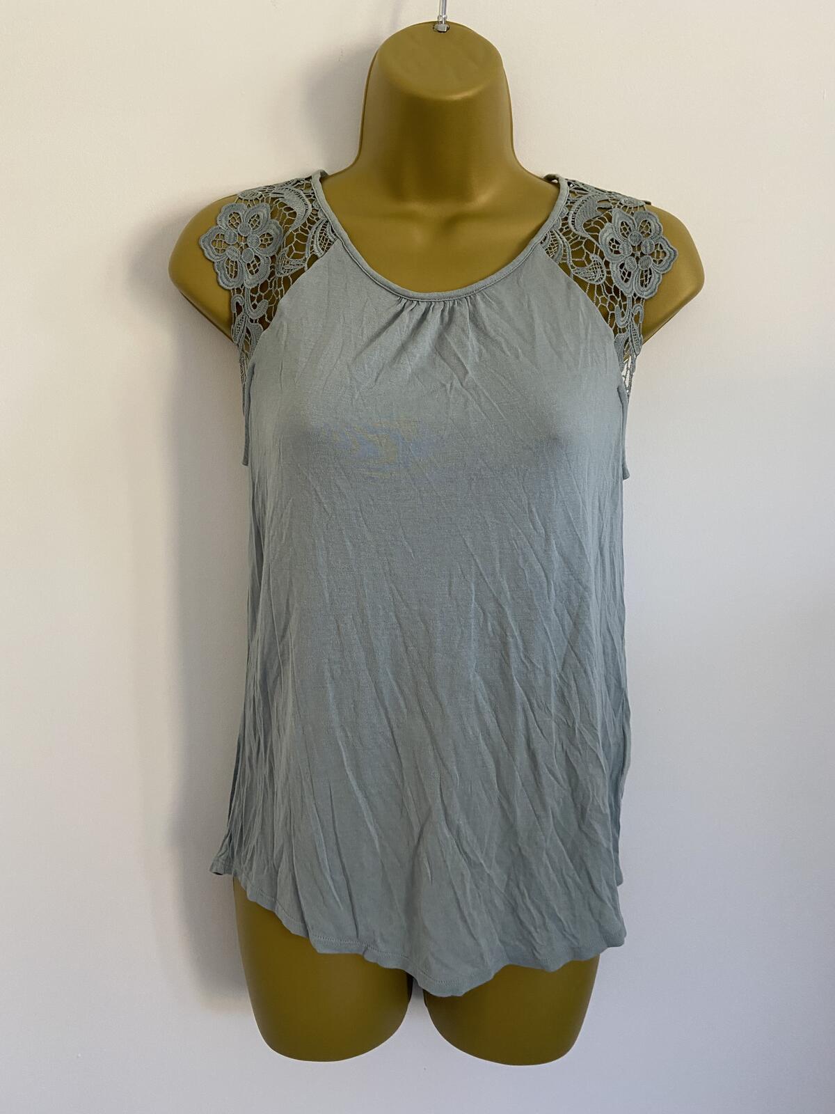 H&M Women’s Light Blue Sleeveless Top Embroidered Lace Shoulder Size XS