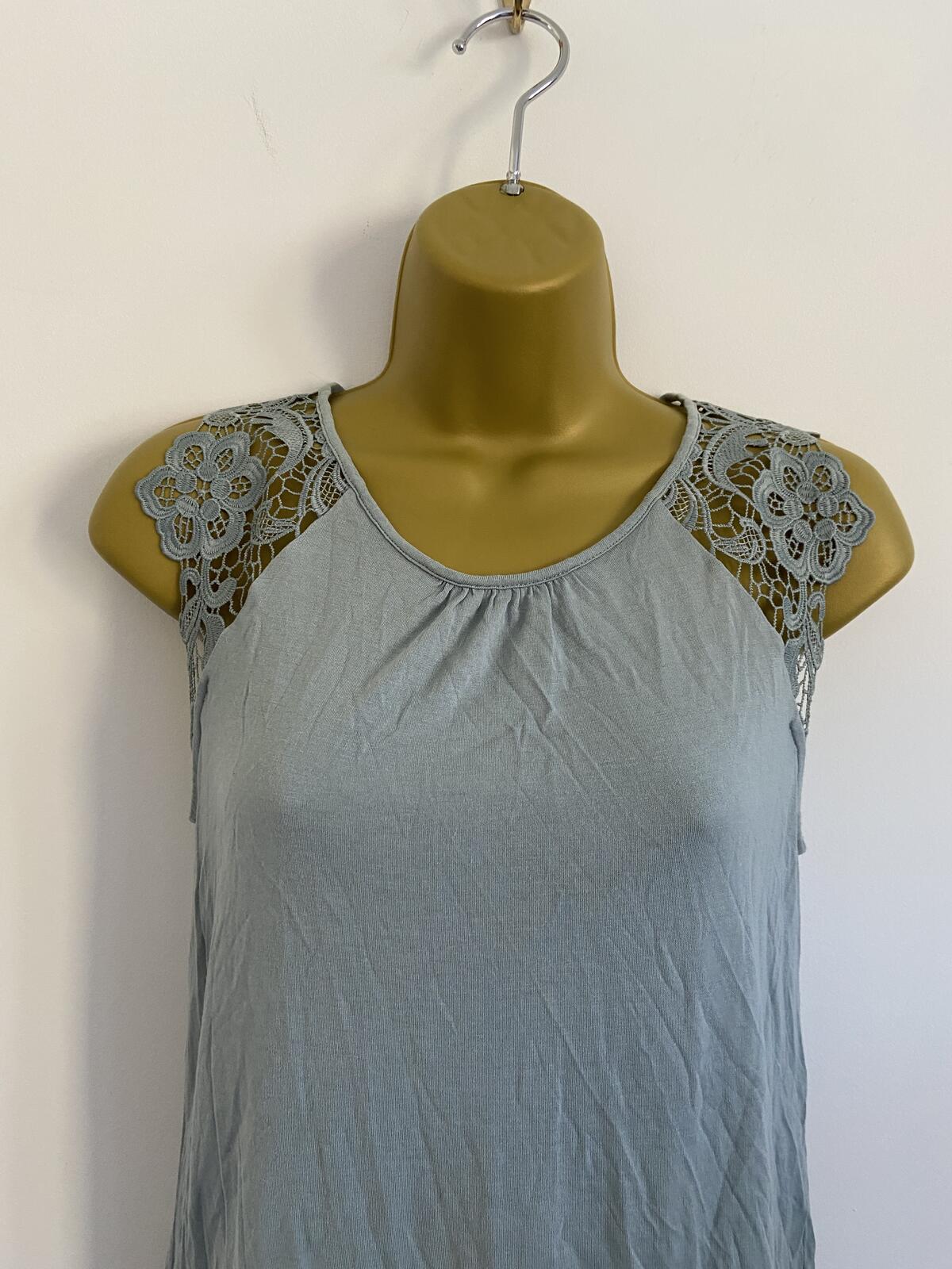 H&M Women’s Light Blue Sleeveless Top Embroidered Lace Shoulder Size XS