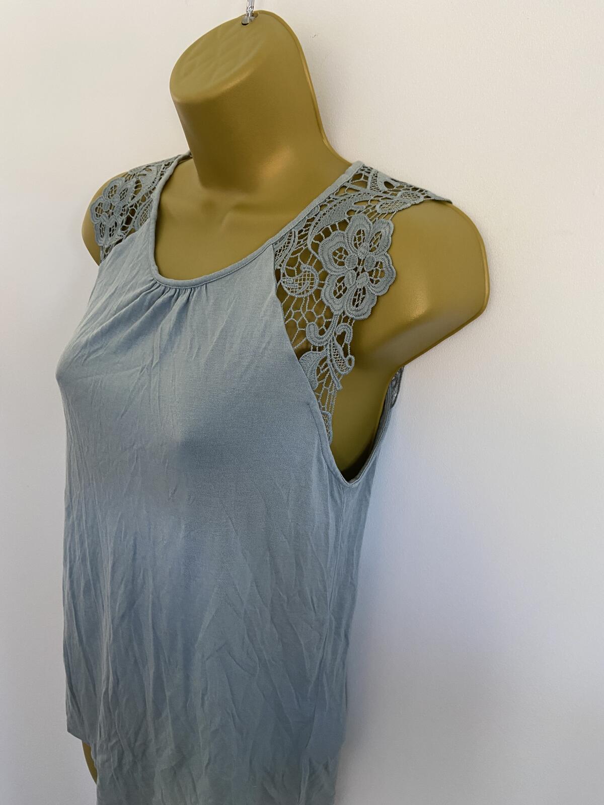 H&M Women’s Light Blue Sleeveless Top Embroidered Lace Shoulder Size XS