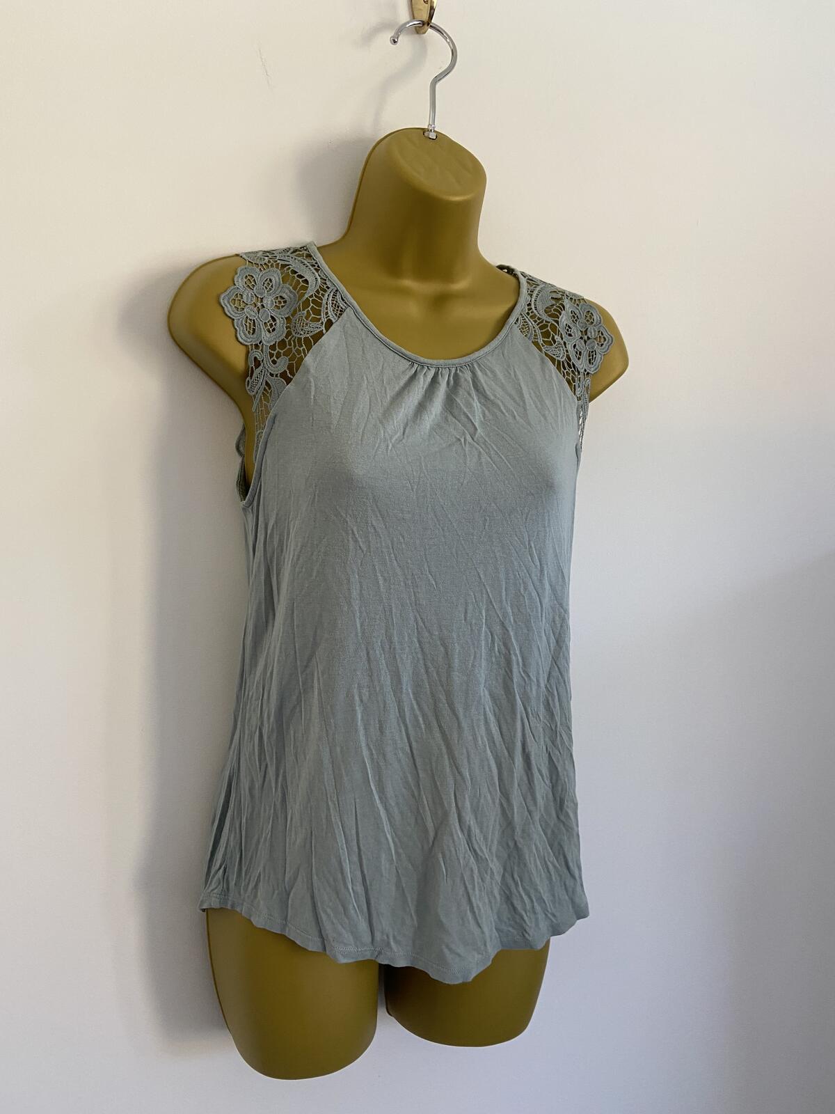 H&M Women’s Light Blue Sleeveless Top Embroidered Lace Shoulder Size XS
