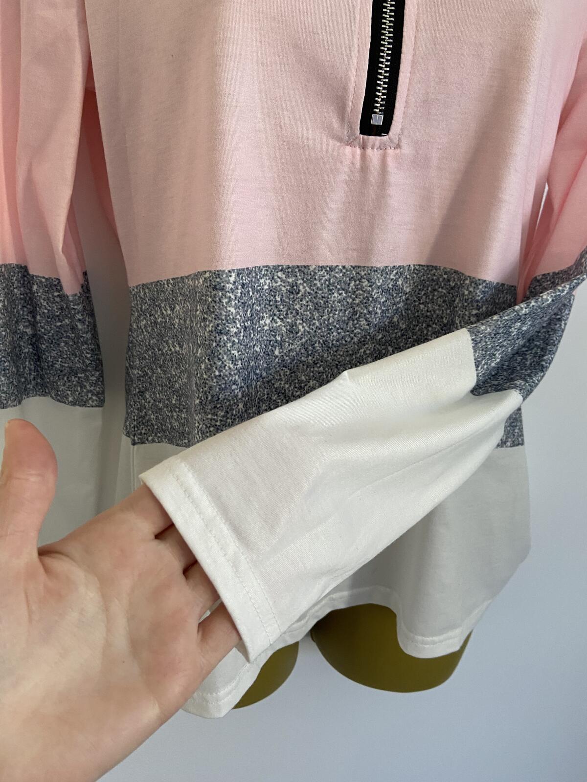 Women’s Pink Grey & White Colour Block Quarter Zip Long Sleeve Top Size Small