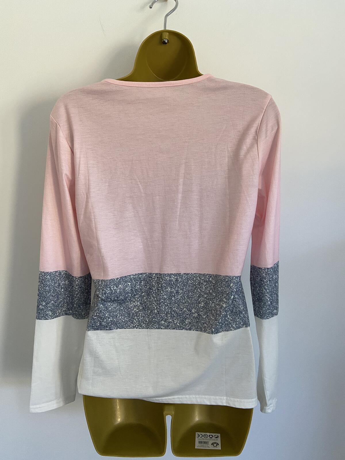 Women’s Pink Grey & White Colour Block Quarter Zip Long Sleeve Top Size Small