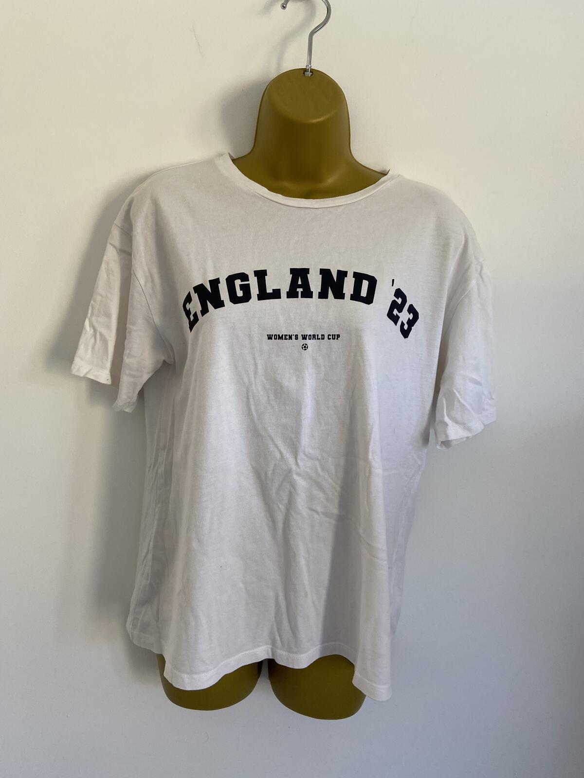 F&F Women's White England 23 Women’s World Cup 100% Cotton T-Shirt Size Small