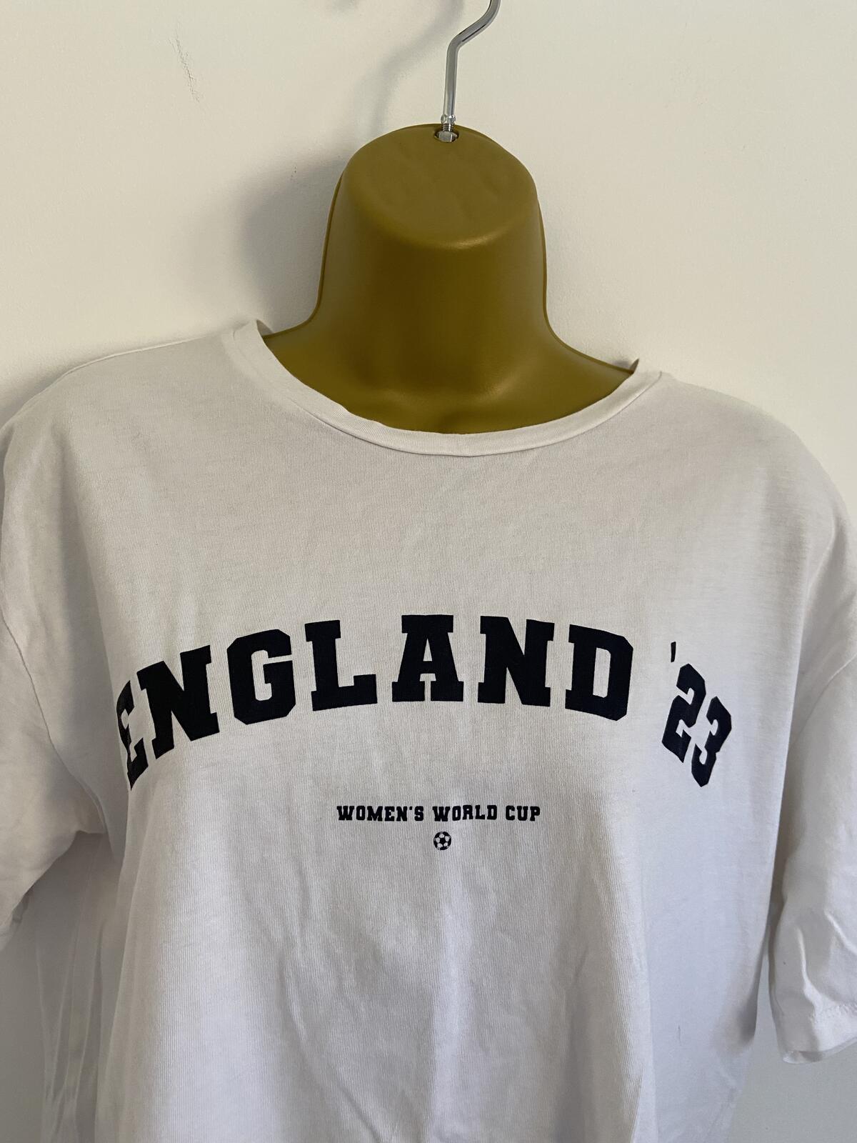 F&F Women's White England 23 Women’s World Cup 100% Cotton T-Shirt Size Small
