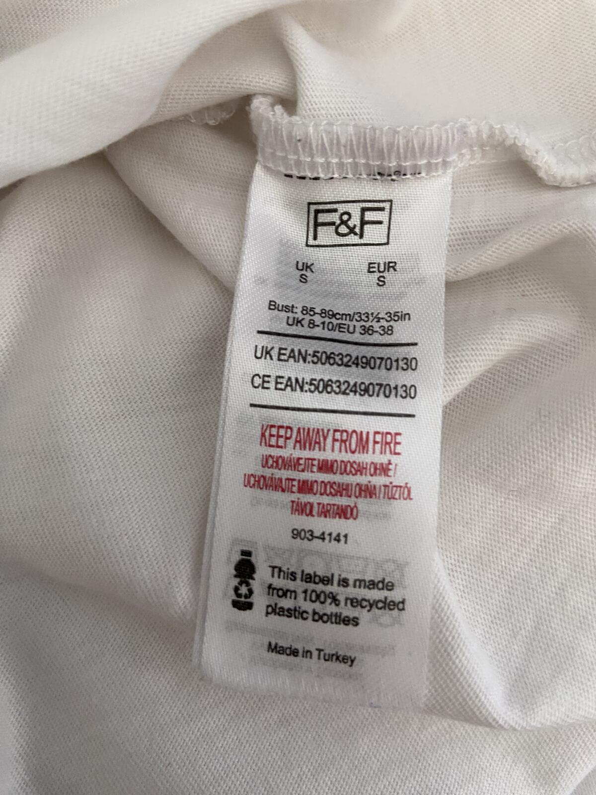 F&F Women's White England 23 Women’s World Cup 100% Cotton T-Shirt Size Small