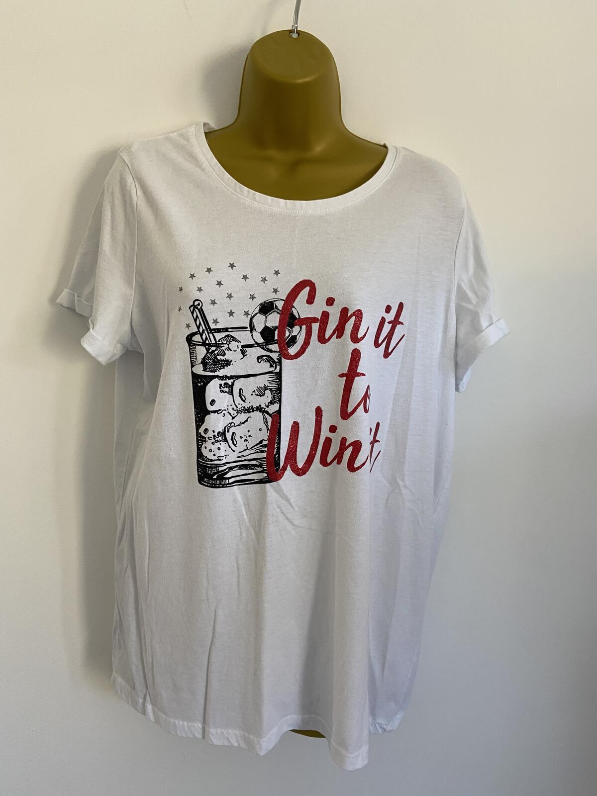 George Women’s White "Gin It To Win It" Football Graphic T-Shirt Size 12-14