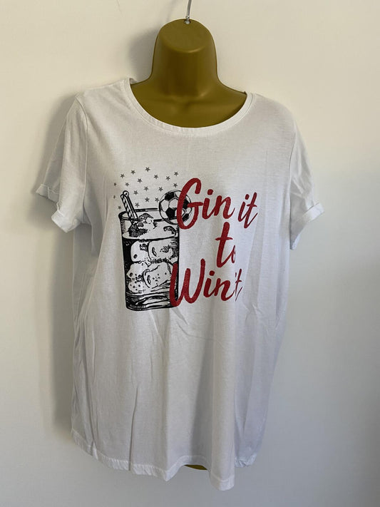George Women’s White "Gin It To Win It" Football Graphic T-Shirt Size 12-14