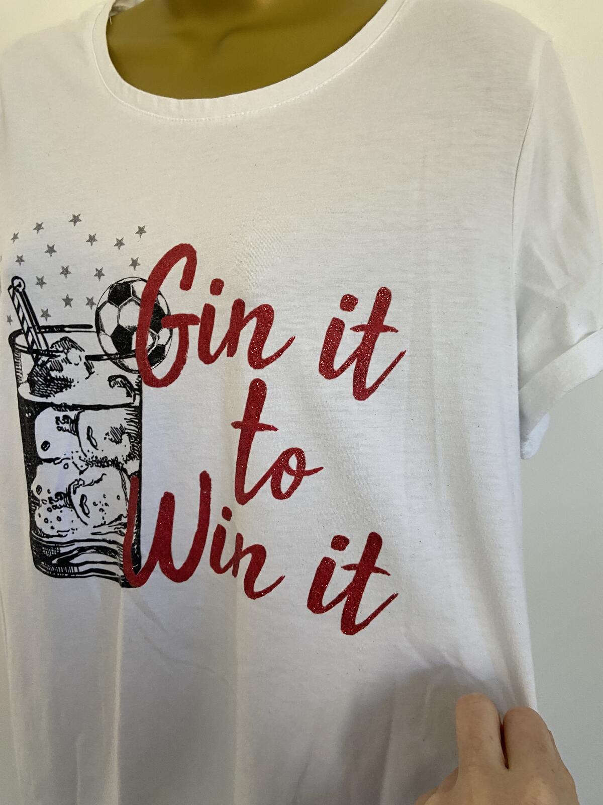 George Women’s White "Gin It To Win It" Football Graphic T-Shirt Size 12-14