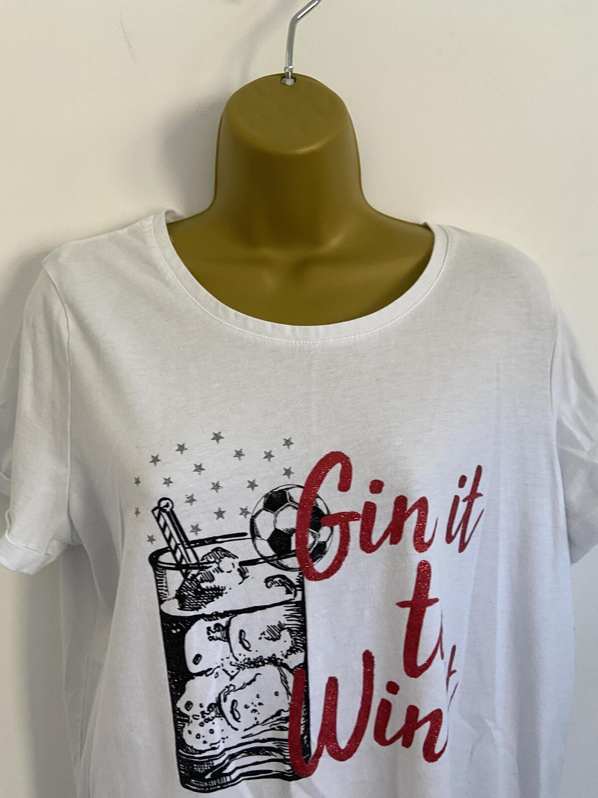 George Women’s White "Gin It To Win It" Football Graphic T-Shirt Size 12-14