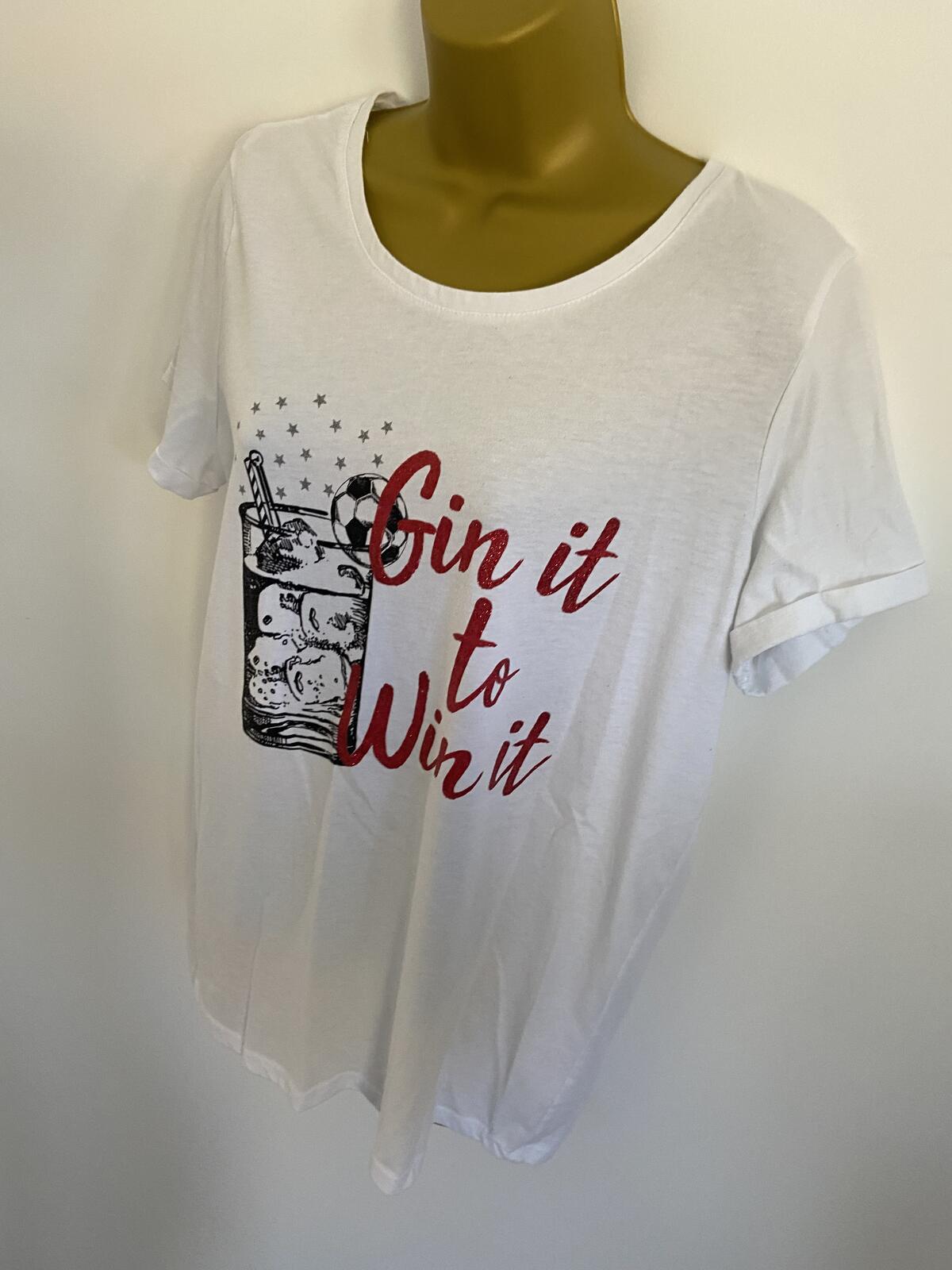 George Women’s White "Gin It To Win It" Football Graphic T-Shirt Size 12-14