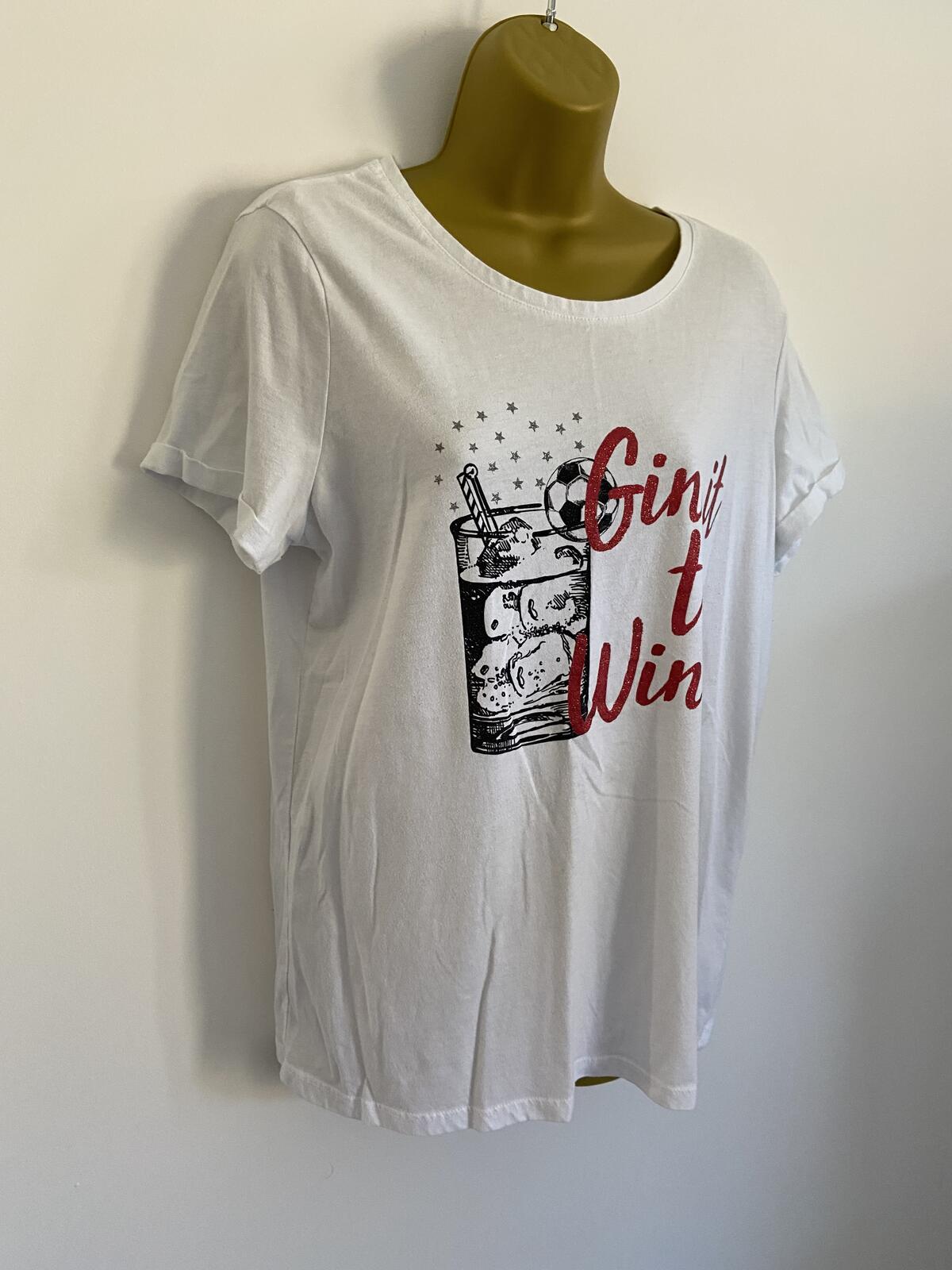 George Women’s White "Gin It To Win It" Football Graphic T-Shirt Size 12-14