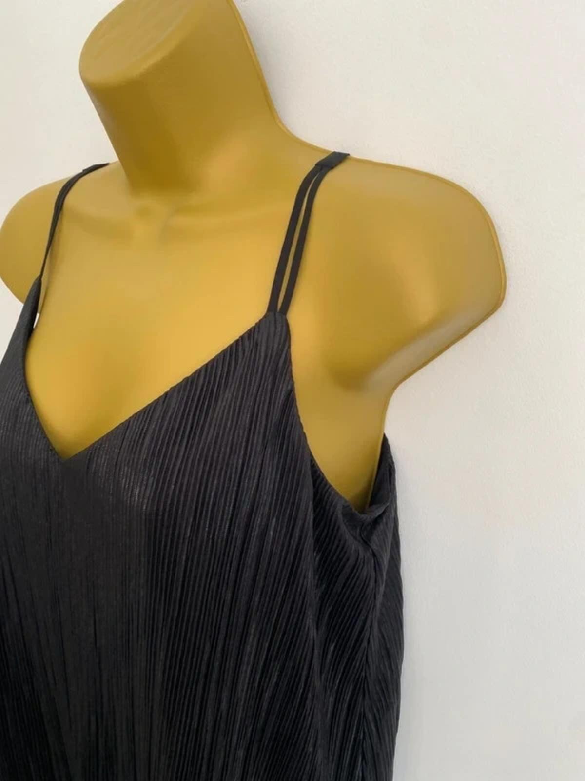 George Black Crinkle Plisse Cami Top - Size 8 - Adjustable Straps