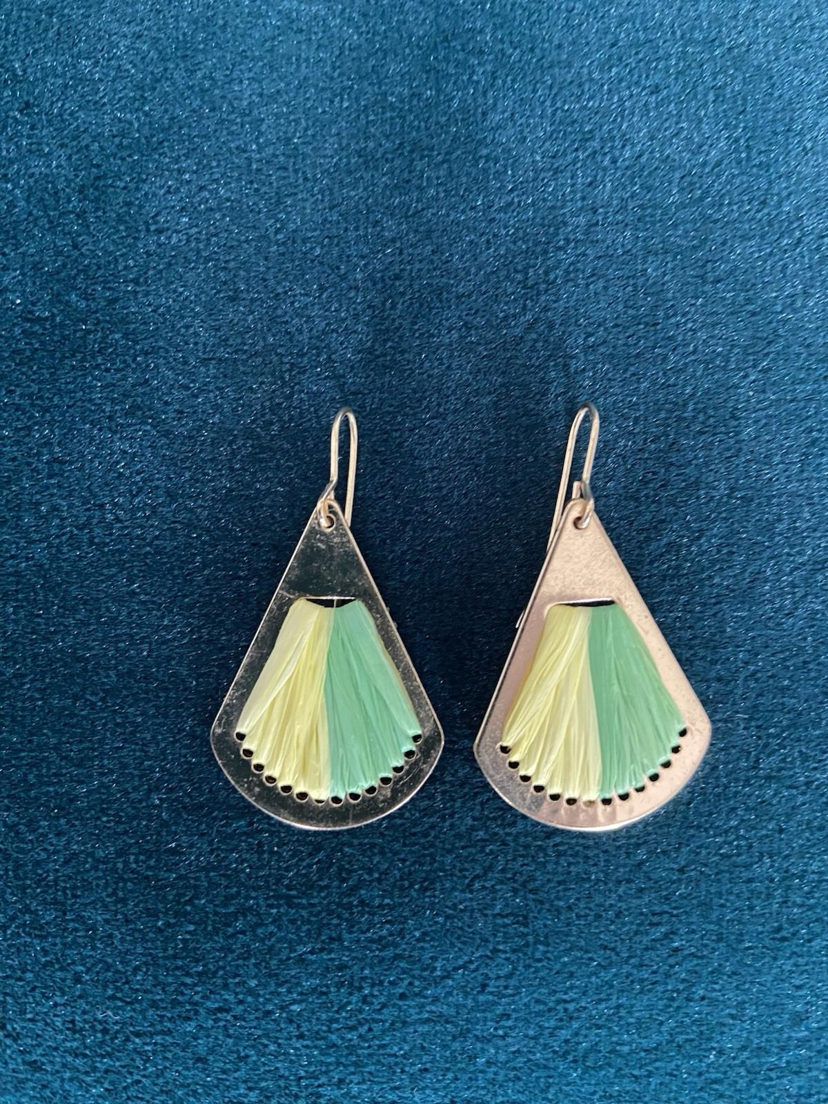 Accessorize London Gold Raffia Inlay Earrings – Boho Fan Wedge Style