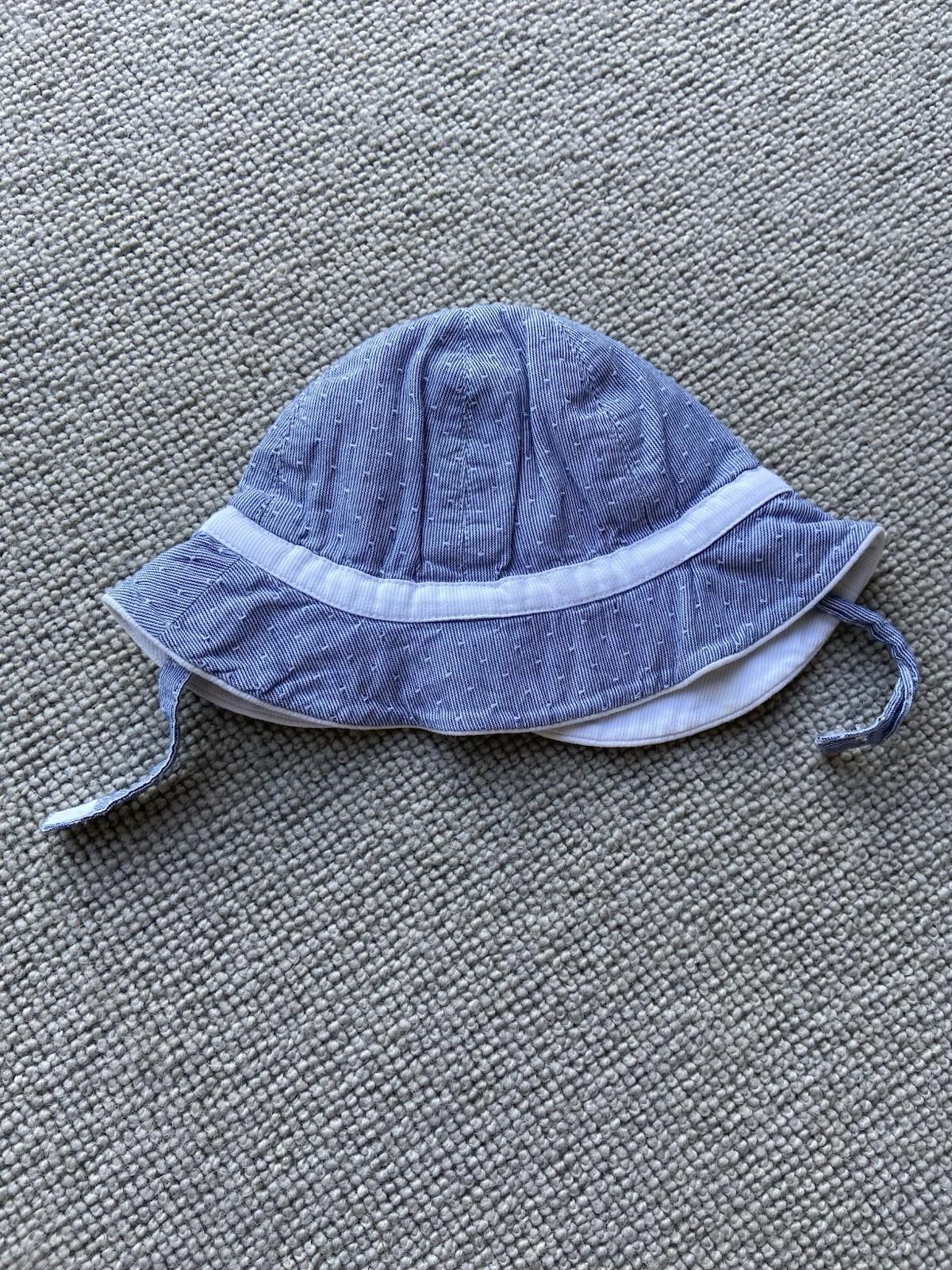 Mothercare Baby Bonnet Hat – 3–6 Months, Blue Denim-Look with White Dots