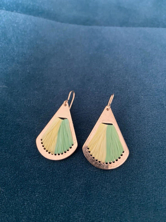 Accessorize London Gold Raffia Inlay Earrings – Boho Fan Wedge Style